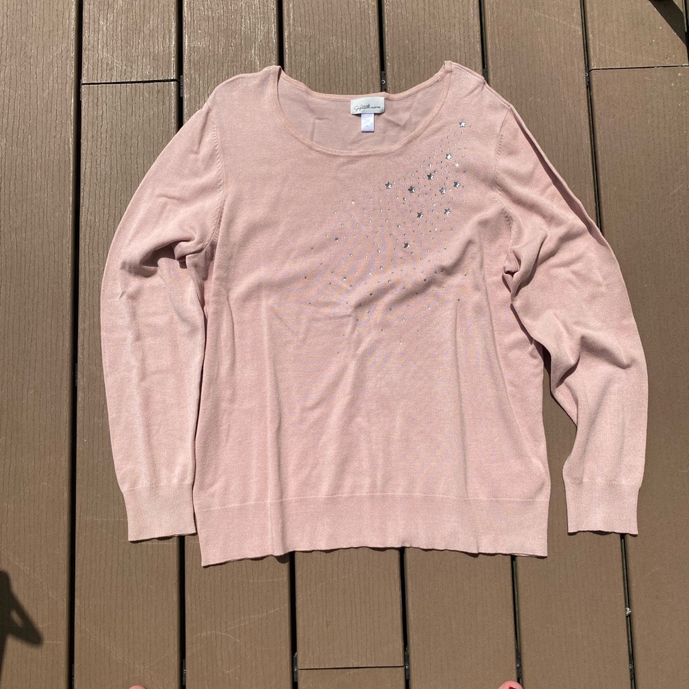 Jaclyn Smith Pink Rhinestone Design Sweater - XL